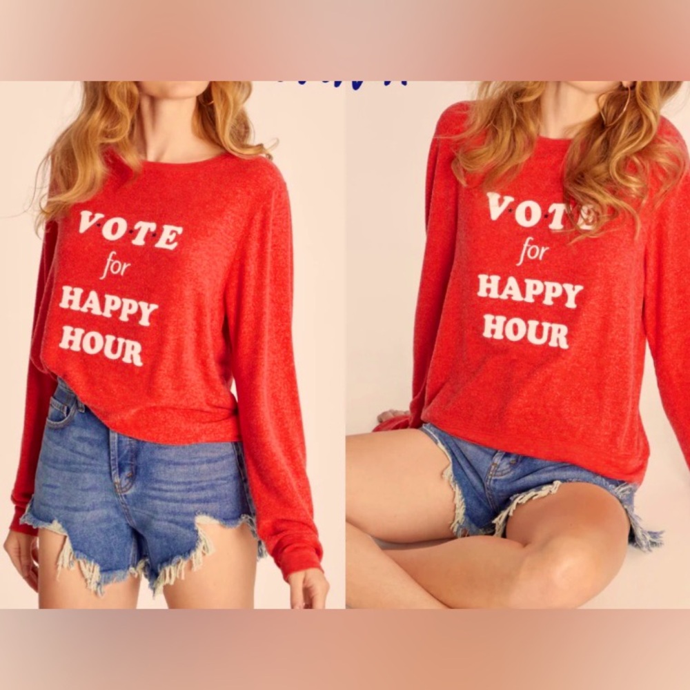 Wildfox Couture Vote for happy hour red pullover baggy sweatshirt NWT size S.